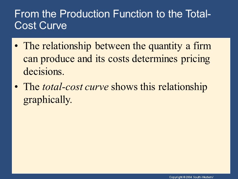 From the Production Function to the Total-Cost Curve The relationship between the quantity a